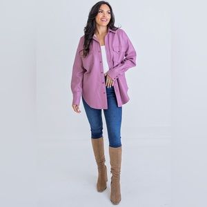 NWT- Karlie Lilac Solid Pleather Pocket Shacket